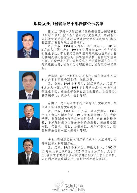 浙江省管干部最新公示重磅揭曉！