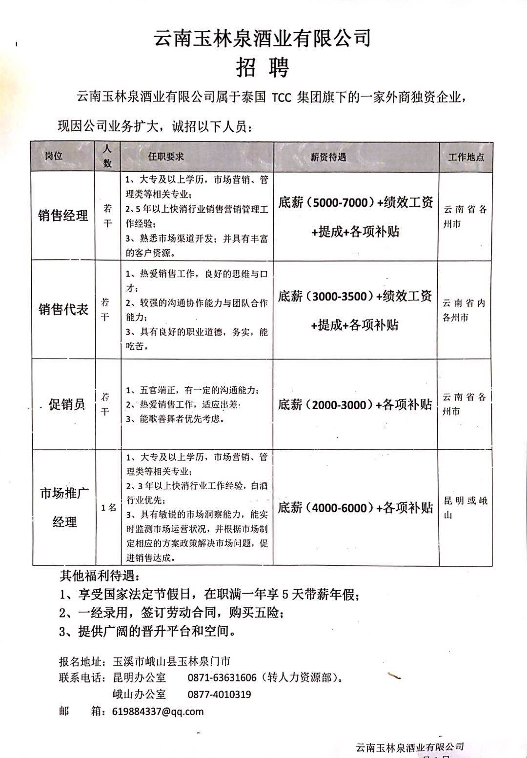 瀘西蘭益酒廠最新招聘啟事